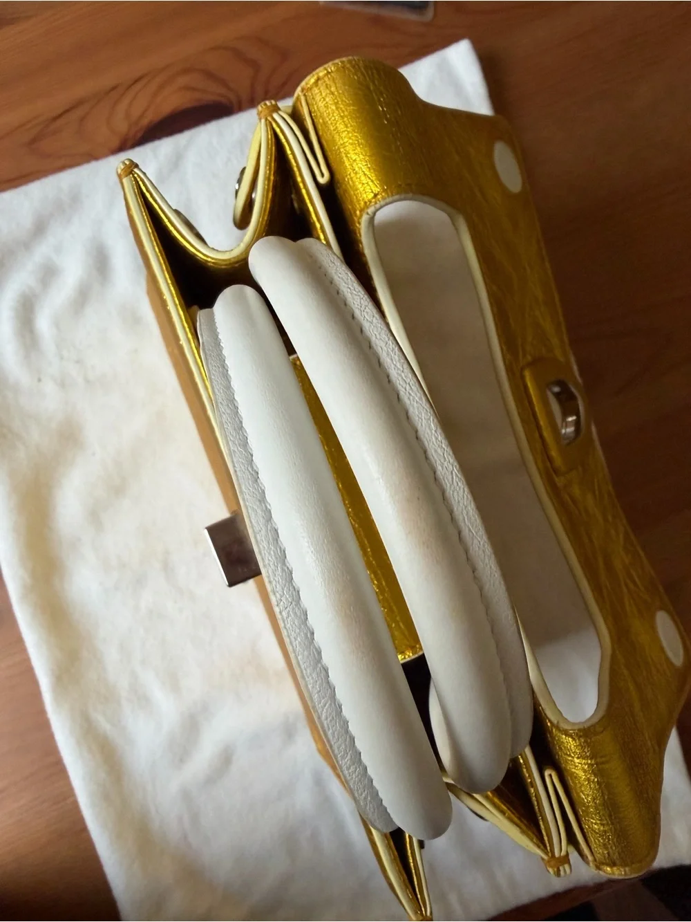 Dior Mini Diorever Gold Metallic White Leather Top Handle Crossbody Bag with COA